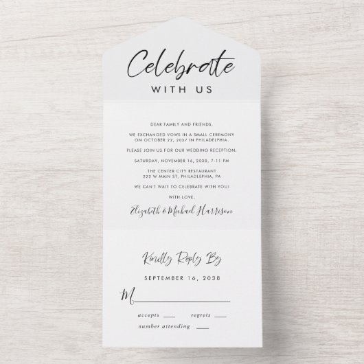 Elegant Script Wedding Reception All In One Uitnodiging (Binnen)