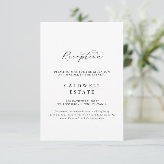 Elegant Script Wedding Reception Tussenvoegsel Kaa Informatiekaartje (Staand voorkant)
