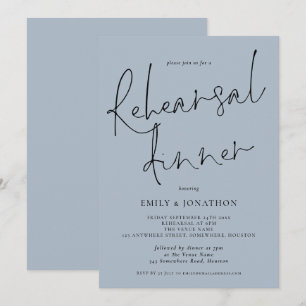Elegant Script Wedding Rehearsal Dinner Dusty Blue Kaart