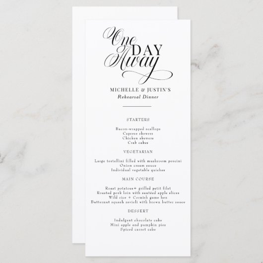 Elegant Script Wedding Repetitie Diner Menu (Voorkant / Achterkant)