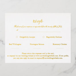 Elegant Script Wedding RSVP Real Gold Folie Uitnodiging Briefkaart