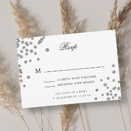 Elegant Script Wedding RSVP Silver Confetti