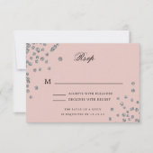 Elegant Script Wedding RSVP Silver Confetti Blush (Voorkant)