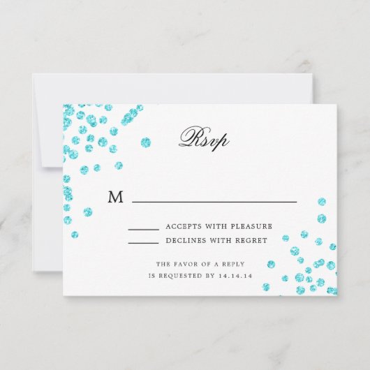 Elegant Script Wedding RSVP Turquoise Confetti (Voorkant)