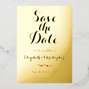 Elegant Script Wedding Save the Date Black Gold Folie Uitnodiging