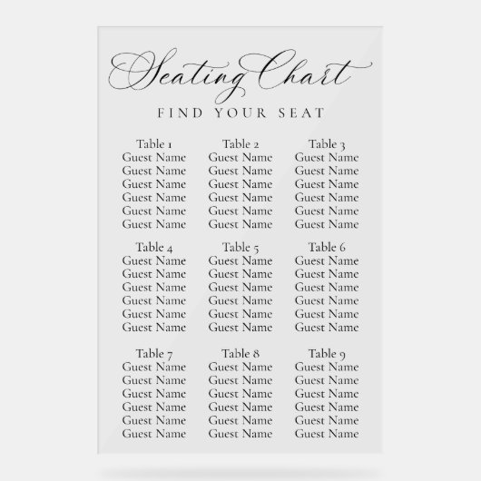 Elegant Script Wedding Seating Chart | Minimalist  Acryl Bord (Voorkant)