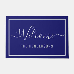 Elegant Script Welcome Navy Blue Deurmat