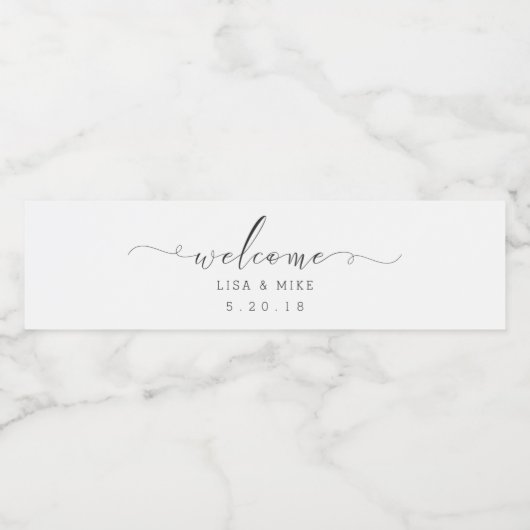 Elegant Script Welcome Wedding Water Bottle Labels Waterfles Etiket (Enkel label)