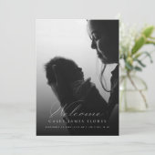 Elegant script Welkom Baby Foto Geboorte Aankondiging (Staand voorkant)