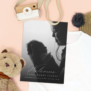 Elegant script Welkom Baby Foto Geboorte Aankondiging