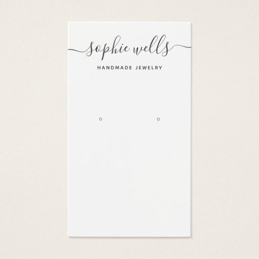 Elegant Script White Earring Display Holder Visitekaartje (Voorkant)