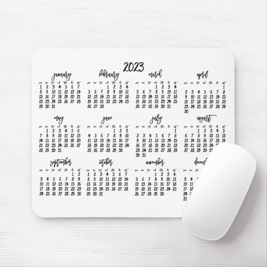 Elegant Script White en Black Calendar 2023 Muismat (Met muis)