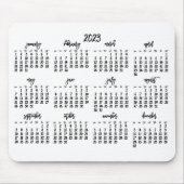 Elegant Script White en Black Calendar 2023 Muismat (Voorkant)