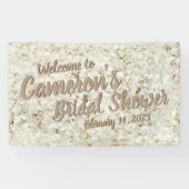 Elegant Script White Floral Vrijgezellenfeest Back Spandoek (Horizontaal)