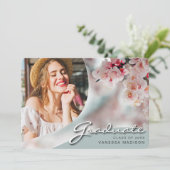 Elegant Script White Flowers | Modern Photo Afstud Aankondiging (Staand voorkant)