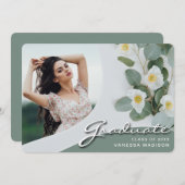Elegant Script White Flowers | Modern Photo Afstud Aankondiging (Voorkant / Achterkant)