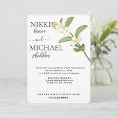 Elegant Script White Lotus Flower Buds Wedding Kaart (Staand voorkant)