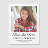 Elegant Script White Photo Afstuderen Save Date (Voorkant)