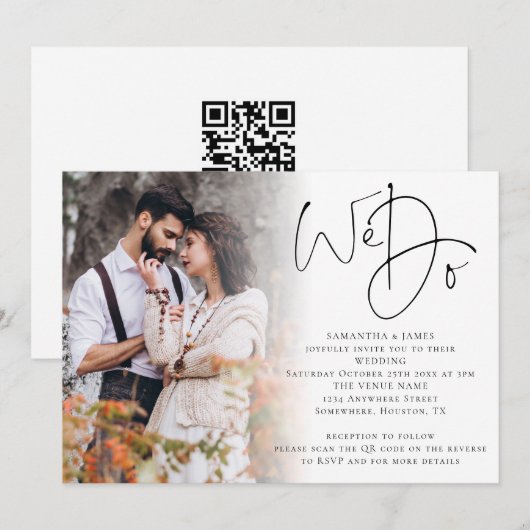 Elegant Script Wij Doen Foto Overlay QR Code Trouw Kaart (Voorkant / Achterkant)