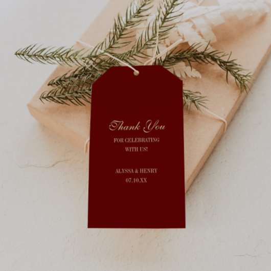 Elegant Script Wine Red Wedding Favor Thank You Cadeaulabel