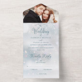 Elegant Script Winter Snowflakes Foto bruiloft All In One Uitnodiging (Binnen)