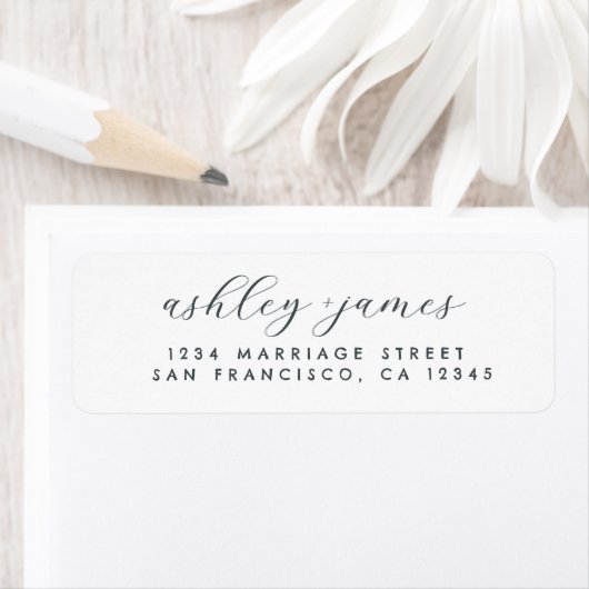 Elegant Script Wit Bruiloft Retouradres Etiket (Insitu)