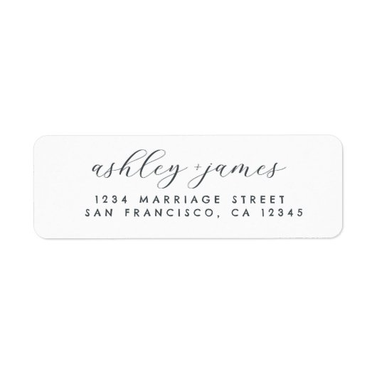 Elegant Script Wit Bruiloft Retouradres Etiket (Voorkant)
