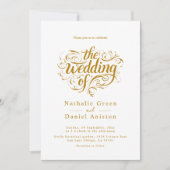 Elegant script wit en goud klassieke bruiloft kaart (Voorkant)