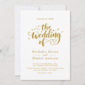 Elegant script wit en goud moderne bruiloft kaart (Voorkant)