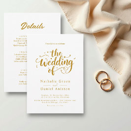 Elegant script wit en goud moderne bruiloft kaart