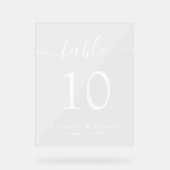Elegant Script Witte Bruiloft Tafelnummer Acryl Bord (Voorkant)