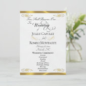 Elegant Script - Witte Parel/Gouden Bruiloft Programma (Staand voorkant)