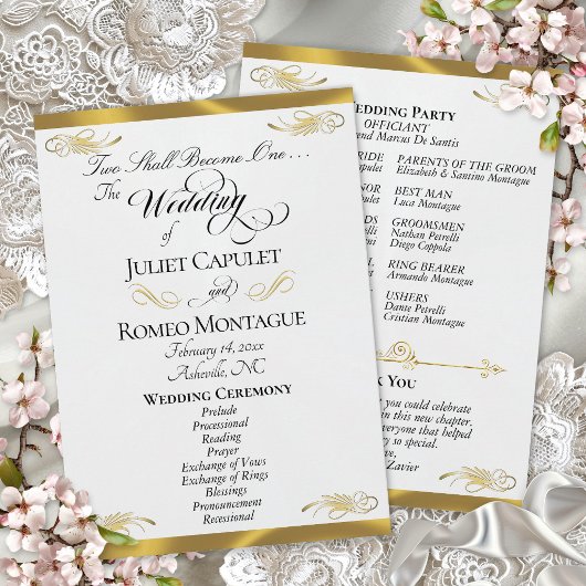 Elegant Script - Witte Parel/Gouden Bruiloft Programma