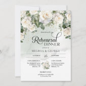 Elegant script witte rozen en gouden repetitie kaart (Voorkant)