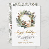 Élégant Script Wreath Verdure Bonne carte de vacan (Devant / Derrière)