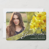 Elegant Script Yellow Flowers | Modern Photo Afstu Aankondiging (Voorkant)