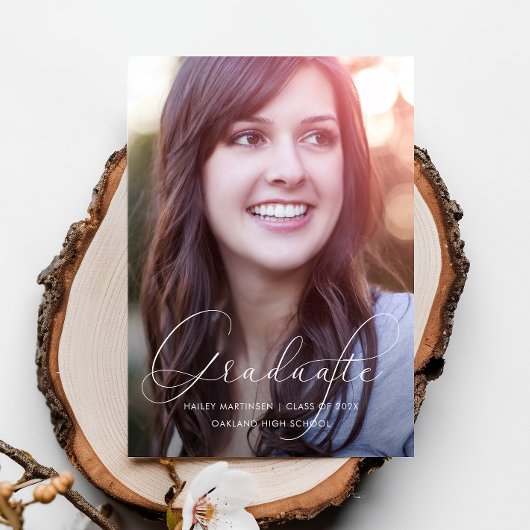 Elegant Script Yellow Photo Graduparty Kaart