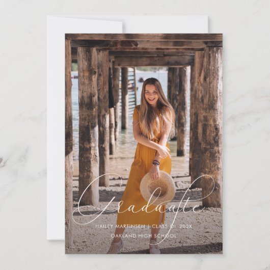 Elegant Script Yellow Photo Graduparty Kaart (Voorkant)
