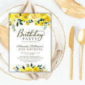 Elegant Script Yellow Rose Floral 85e verjaardag Kaart