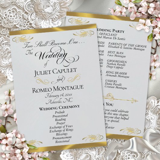 Elegant Script - Zilver Parel/Gouden Bruiloft Programma