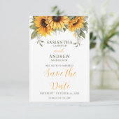 Elegant Script Zonnebloem Bruiloft Save the Date (Staand voorkant)