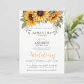 Elegant Script Zonnebloem bruiloft uitnodiging (Staand voorkant)