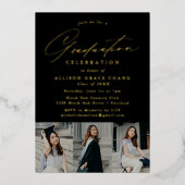 Elegant Script Zwart 3 Foto Afstudeerfeest Folie Uitnodiging (Voorkant)