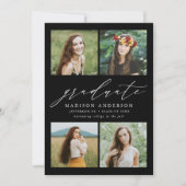 Elegant Script zwart 4 foto afstudeerfeest Kaart (Voorkant)