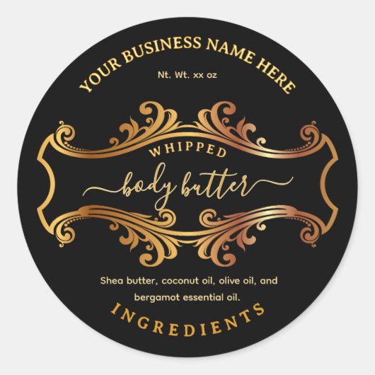 Elegant Script Zwart Body Butter Labels (Voorkant)
