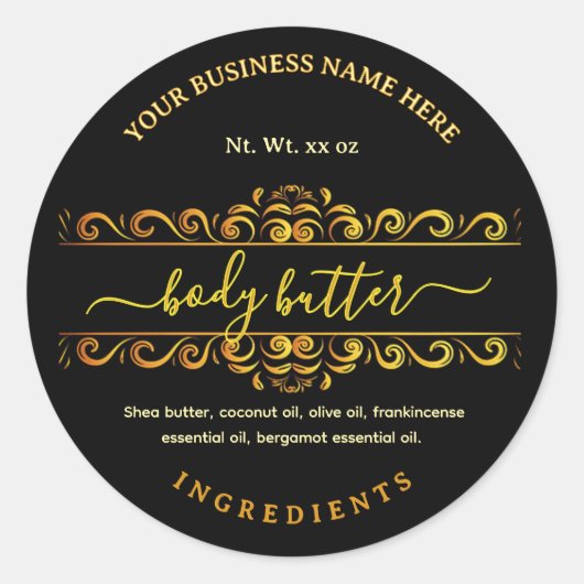 Elegant Script Zwart  Body Butter Labels (Voorkant)