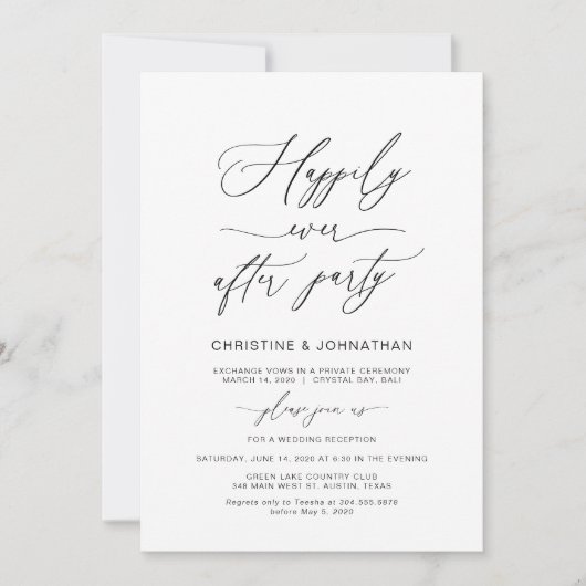 Elegant Script, zwart, bruiloft Elopement Kaart (Voorkant)