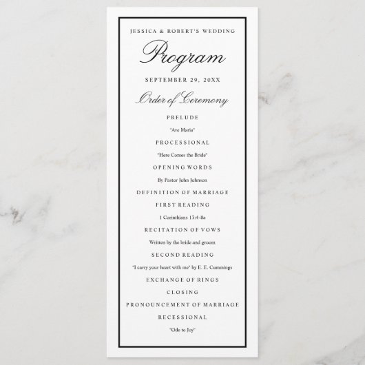 Elegant Script Zwart Dikke Rand Huwelijksprogramma Programma (Voorkant)
