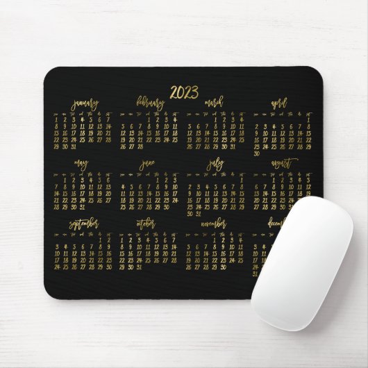 Elegant script zwart en namaak goud kalender 2023 muismat (Met muis)