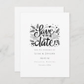 Elegant Script Zwart en Wit Bewaar de Datum Aankondigingskaart (Voorkant / Achterkant)